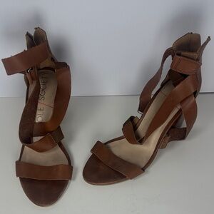 Sole Society Sabrina Leather Block Heel Sandal Brown